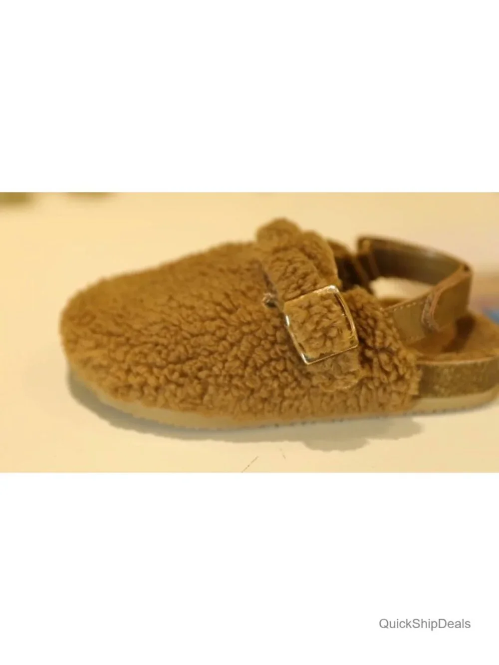 Girls Faux Fur Clogs with Cork Footbed and Adjustable Buckle